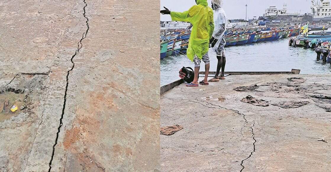 Cracks on the berth under construction in Vizhinjam. Photo: Manorama