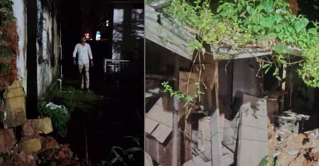 A view of the collapsed building of Govt. KMUP School, Eroor in Kochi. Photo: Manorama News