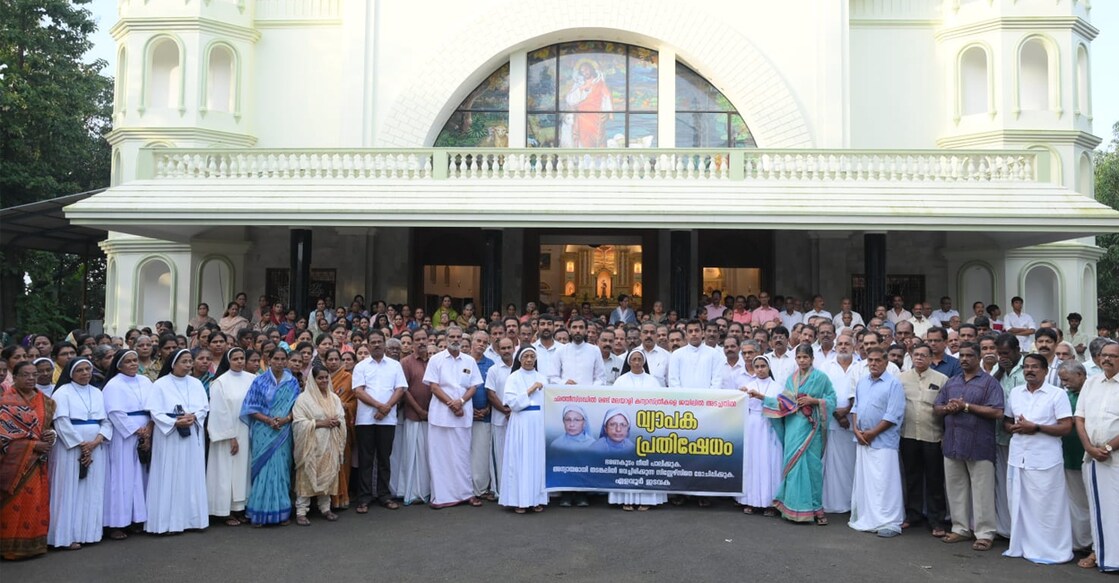 Protest staged on the premises of St Antony's Church, Elavoor near Angamaly. Photo: Special arrangement