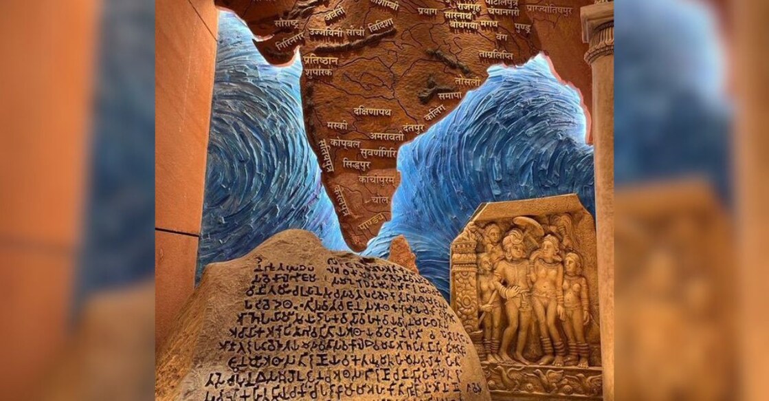 The mural inside the new Parliament building. Photo: X/Pralhad Joshi