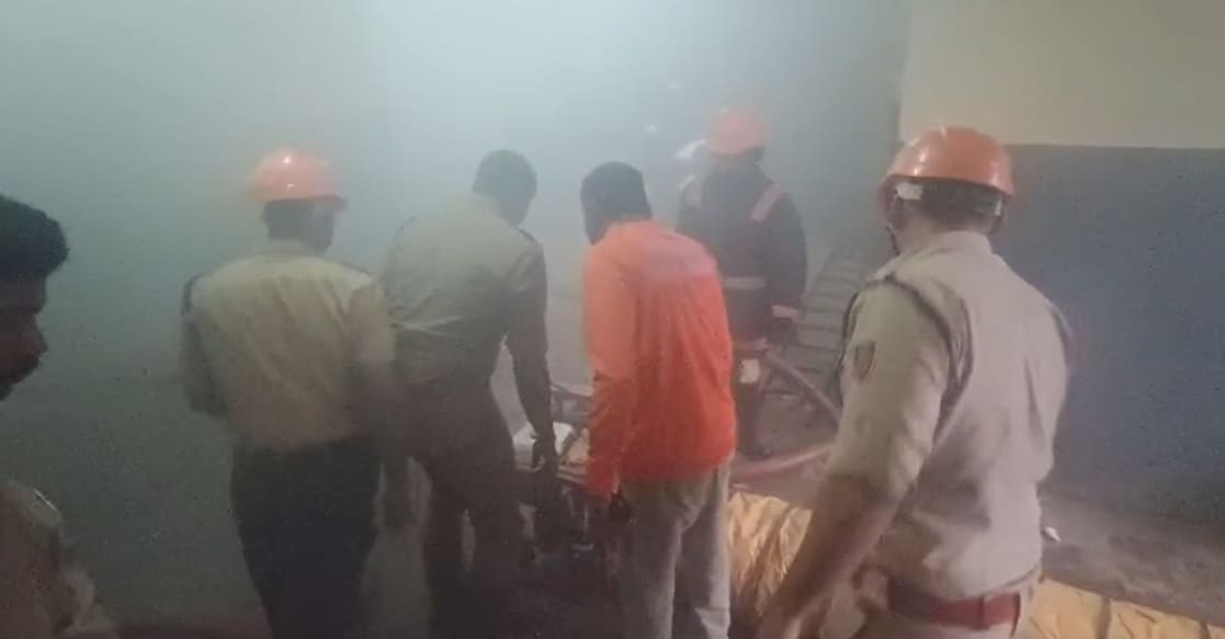 A screengrab showing Fire Force trying to extinguish the fire at the building complex. Photo: Special arrangement