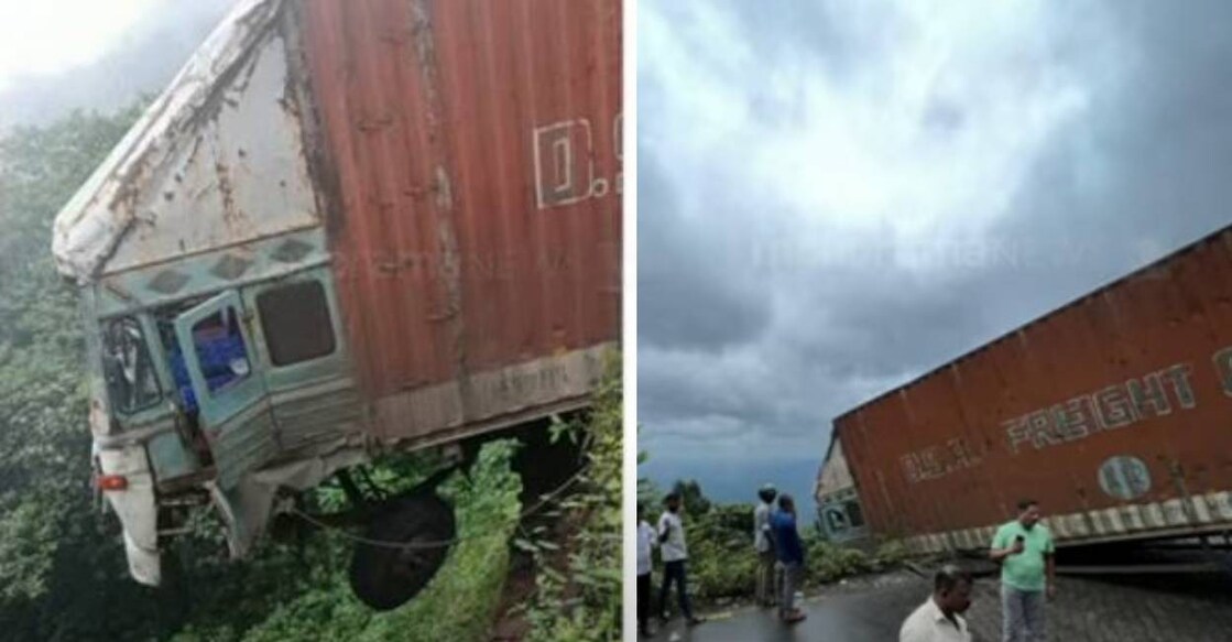 A view of the truck that met with the accident in Thamarassery. Photo: Screengrab/ Manorama News