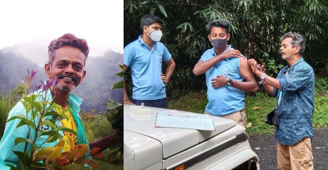 Dr Vincent Xavier, A forest official, receiving a Tetanus vaccine during a medical camp held at Moozhiyar, as part of an immunisation drive. Photo: Instagram/drvincent65