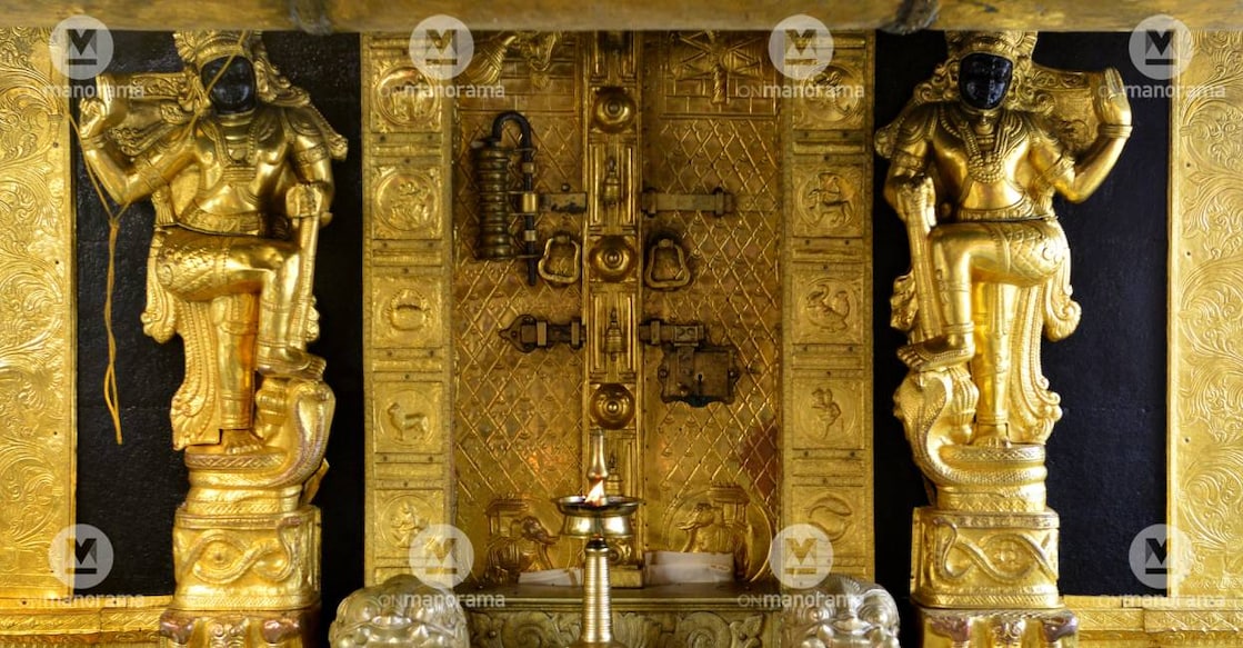 A view of the Dwarapalaka idols on the sanctum sanctorum of Sabarimala temple. Photo: Manorama Archives