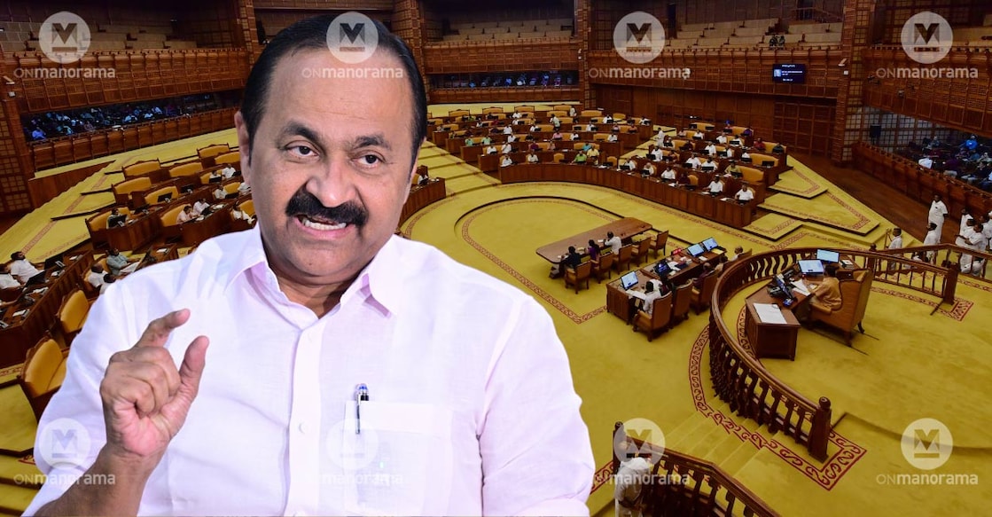 V D Satheesan, Kerala Assembly in the background. File Photos: Manorama. 