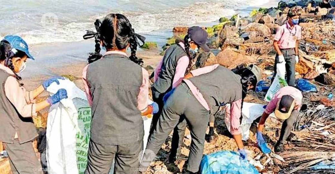 Clean-up drive underway at Beypore in Kozhikode. Photo: Special arrangement