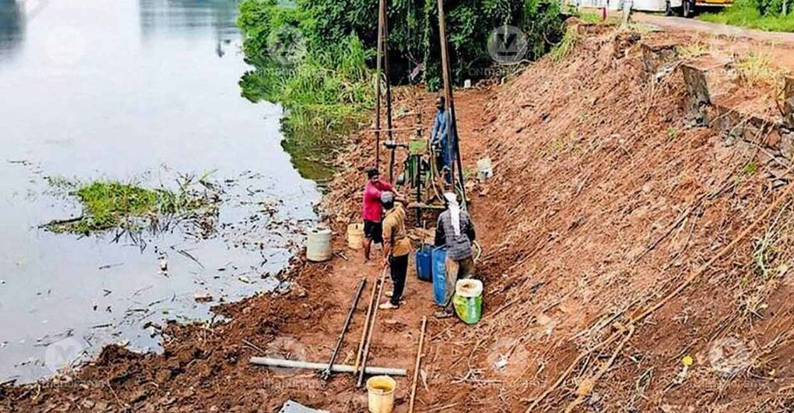 Works have commenced for establishing a well and pump house at the Kundoor Boat Jetty ferry point in Kuzhoor Panchayat for the drinking water supply project to Poyya Panchayat. Photo: Special arrangement