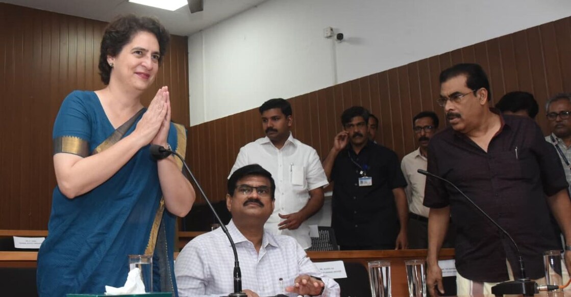 Priyanka Gandhi during the review meeting of the MPLADS projects at the Malappuram Collectorate. Photo: District information office, Malappuram