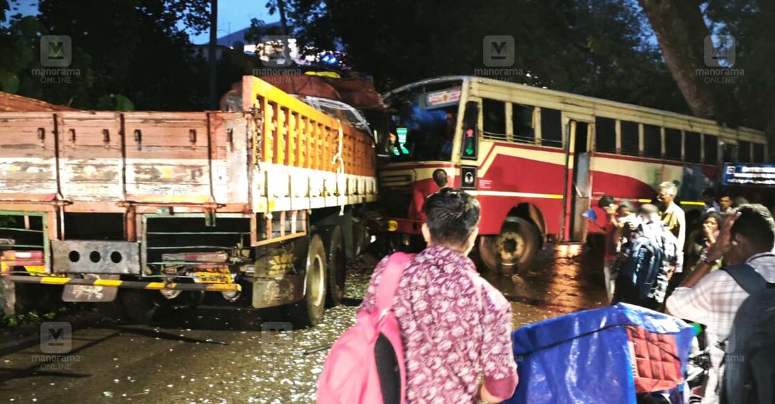 The bus and lorry involved in the accident. Photo: Special arrangement