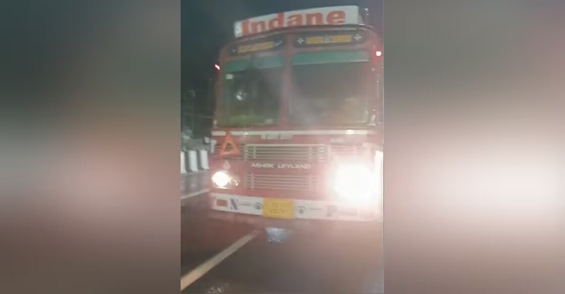 The truck that was parked in the middle of the newly completed six-lane highway in Kasaragod. Photo: Manorama
