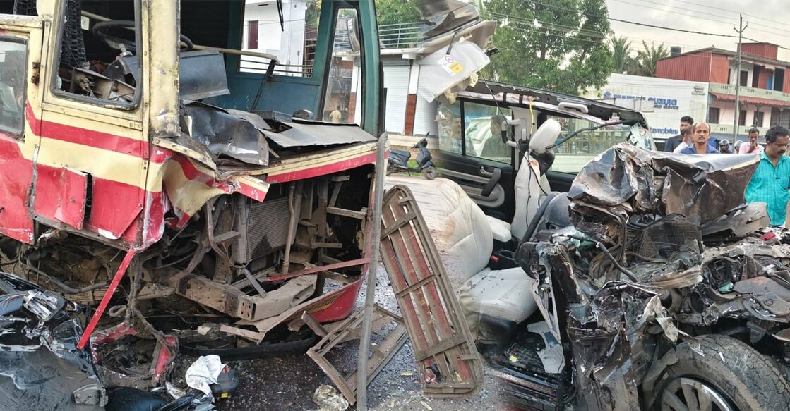 The KSRTC bus was heading towards Cherthala, while the Thar was coming from the opposite direction towards Karunagappally. Photos: Special arrangement. 