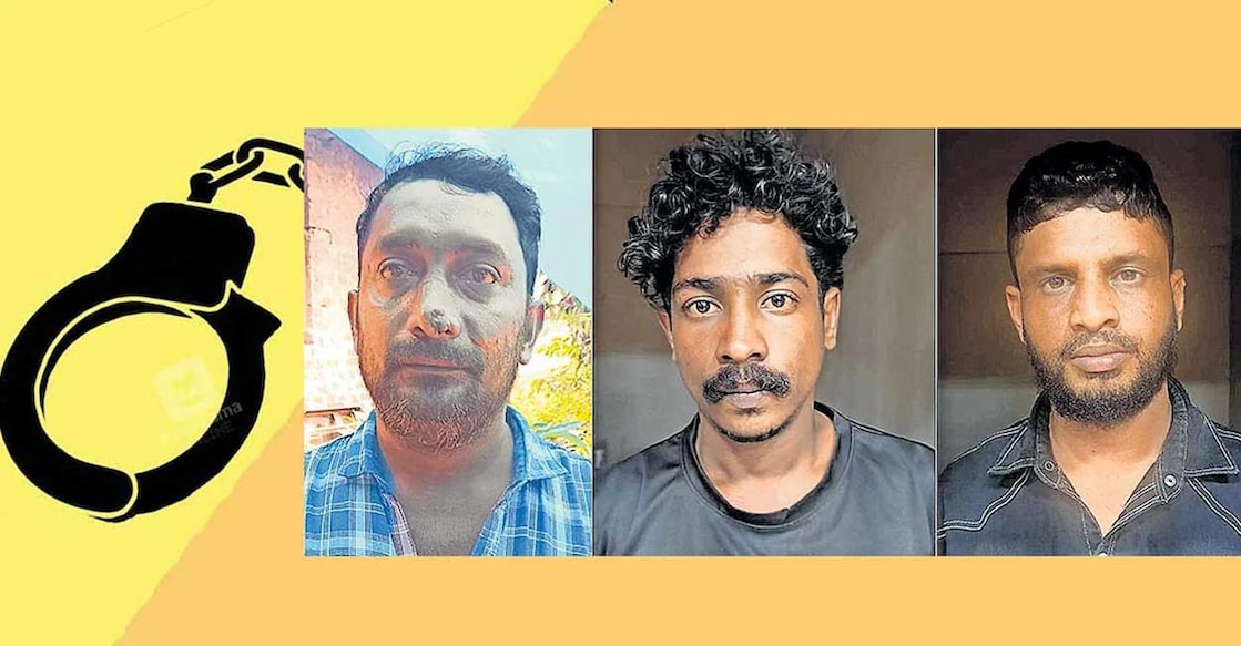 Suresh Kumar, Noushad and Fazil, arrested in the case related to the seizure of explosives in Kallekkad. Photo: Special arrangement