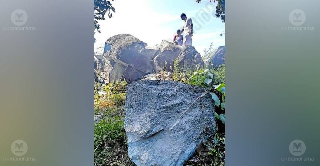 Panchayat president V Shobha and vice president Jimmy Anthinatt visiting Block 10 of Arala rehabilitation region, where rocks were blasted illegal miners. Photo: Special arrangement