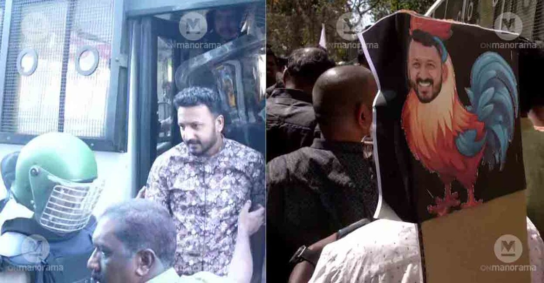 Rahul Mamkootathil arrives at Thiruvalla court, Protests outside court premises. Photo: Manorama News