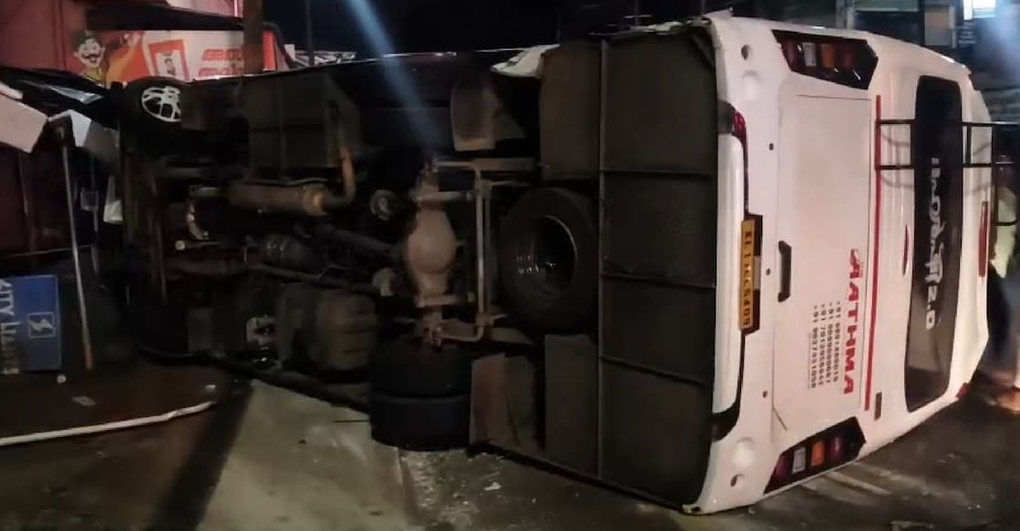 The overturned bus. Photo: Special Arrangement