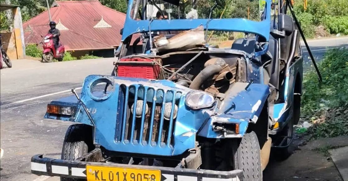 The jeep met with the road accident in Kumily, Idukki on January 16. Photo: Special Arrangement