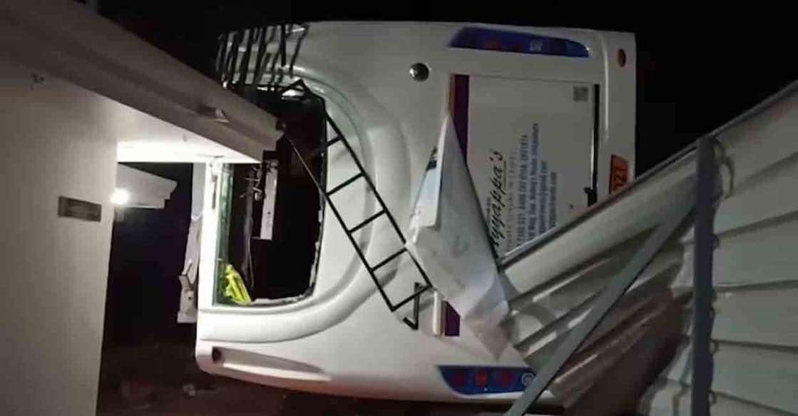 Tourist bus overturns in Navayikulam in Kallambalam. Photo: Special arrangement