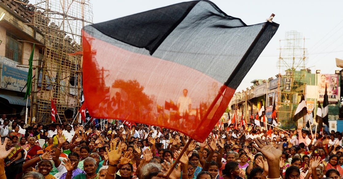 DMK Flag. Photo: ARUN SANKAR/AFP