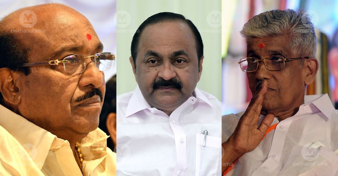 A combination picture of Vellappally Natesan, V D Satheesan and G Sukumaran Nair. Photo: Manorama