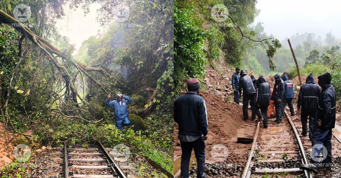 Earth slips were detected at three locations along the railway line, while rolling rocks from the surrounding hills damaged portions of the track at several spots. Photo: Special Arrangement