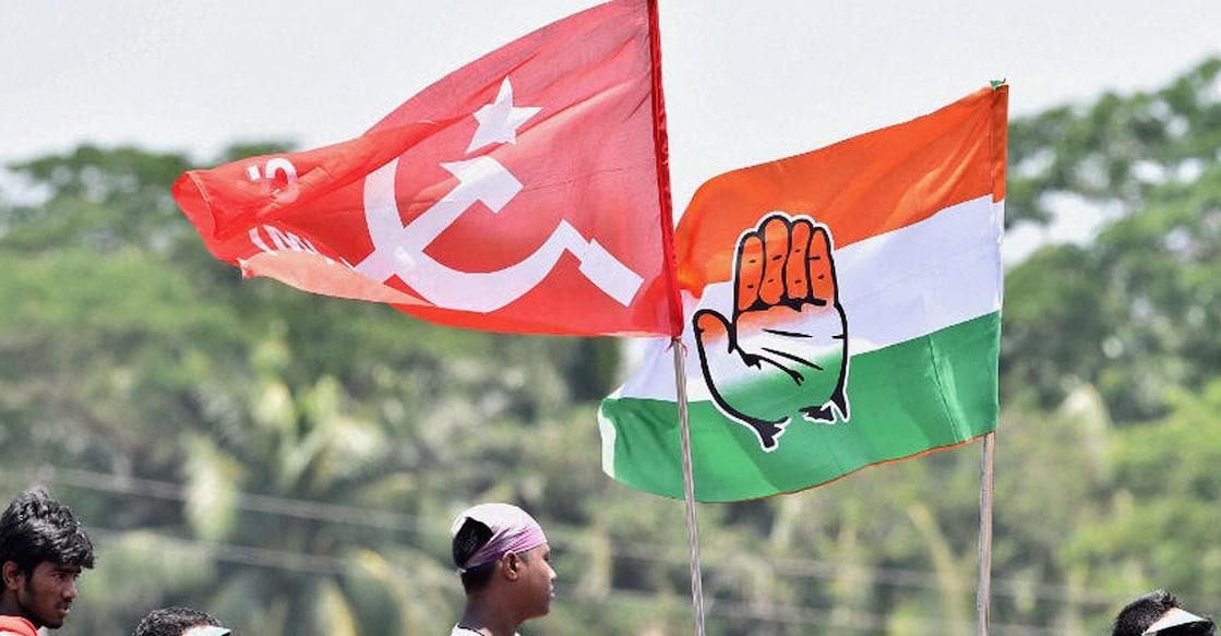 Representational image showing CPM and Congress flags. Photo: PTI