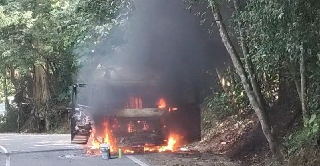 A screengrab showing the van in flames. Photo: Special arrangement