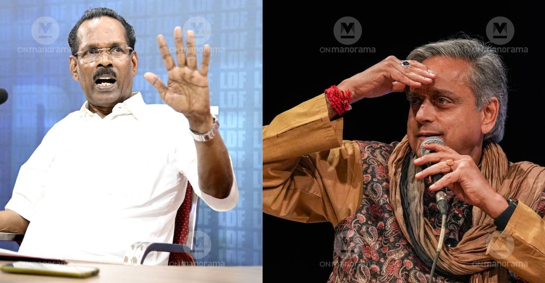 LDF convener TP Ramakrishnan and Congress MP Shashi Tharoor. Photo: Manorama Archives