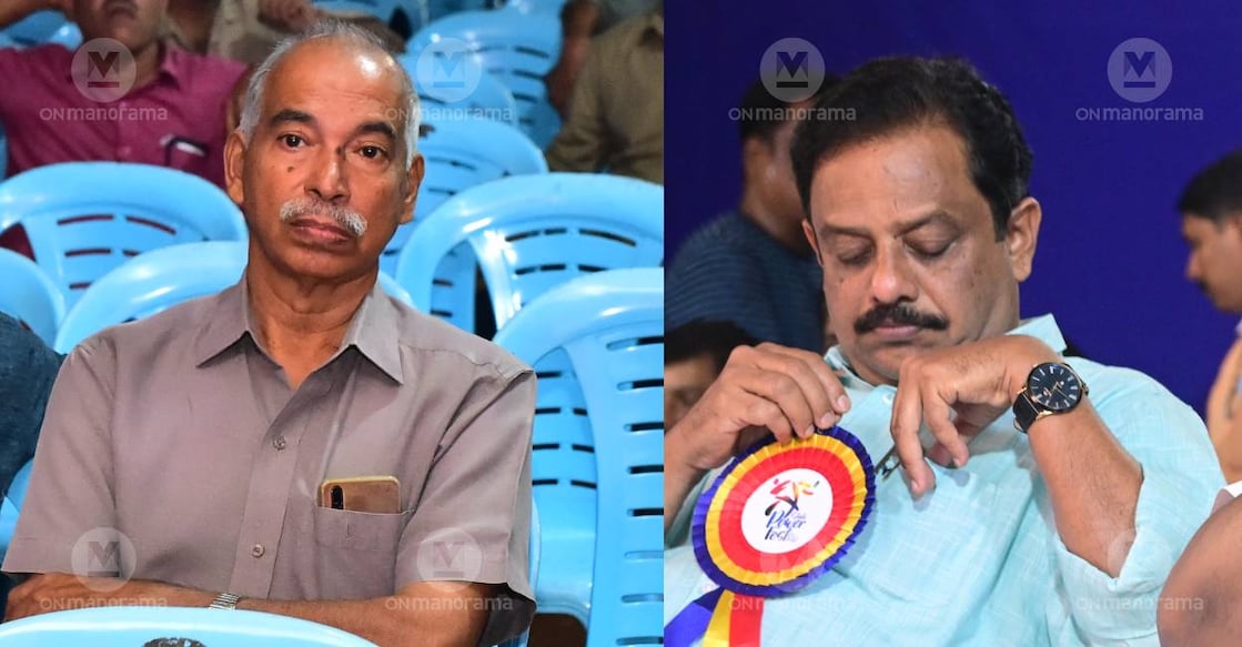 V Kunhikrishnan and Payyannur MLA TI Madhusoodanan. Photo: Manorama Archives