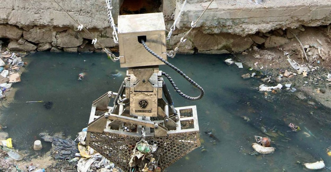 The G-Spider canal cleaning system commissioned in Amayizhanchan canal. Photo: Facebook/MB Rajesh