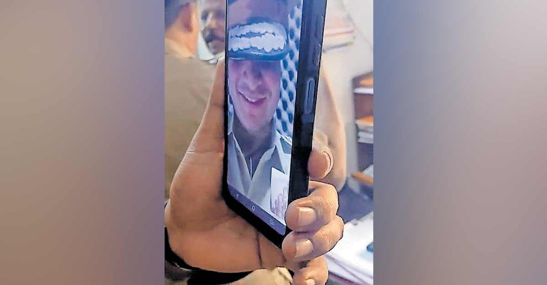 Fraudsters caught on video call with cops at Hemambika Nagar police station. Photo: Special arrangement