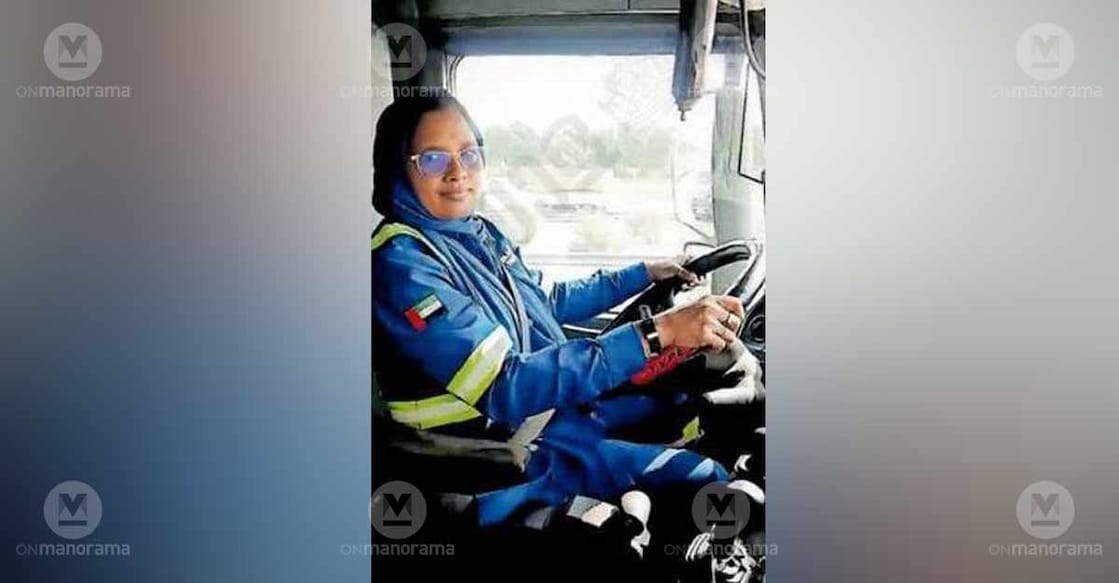 Safiya at the wheel of a tanker lorry in the UAE. Photo: Special arrangement