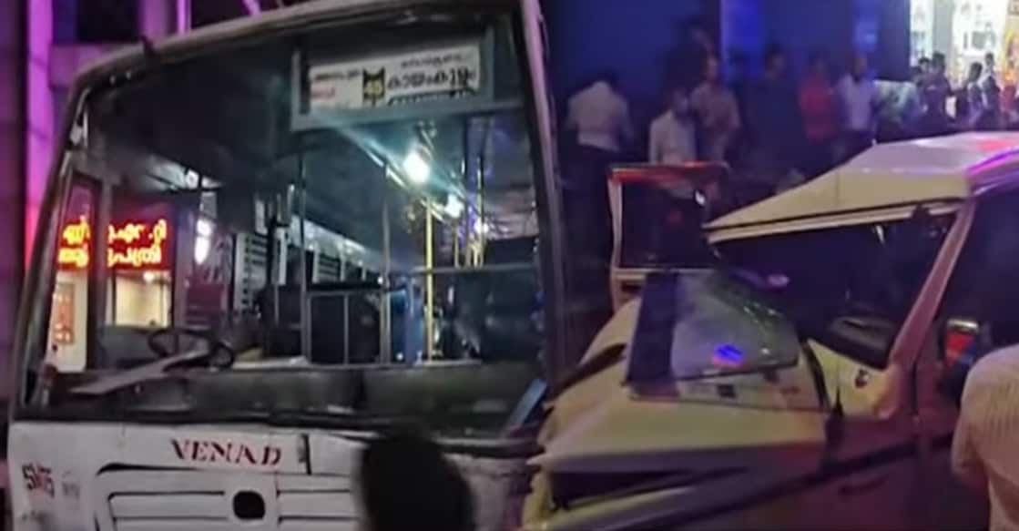The KSRTC bus and police jeep involved in the accident. Photo: Manorama