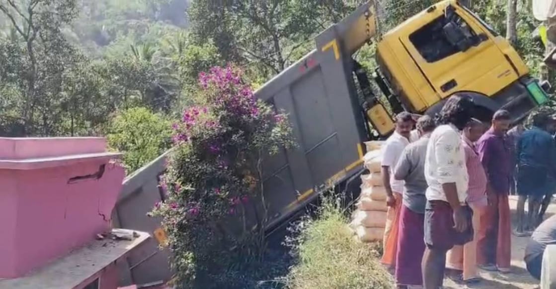 A view of the lorry fell onto the house. Photo: Special Arrangement