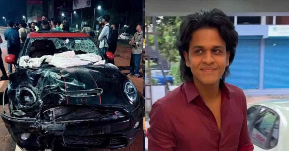 Suhail and the Mini Cooper involved in the crash. Photo: Manorama Online