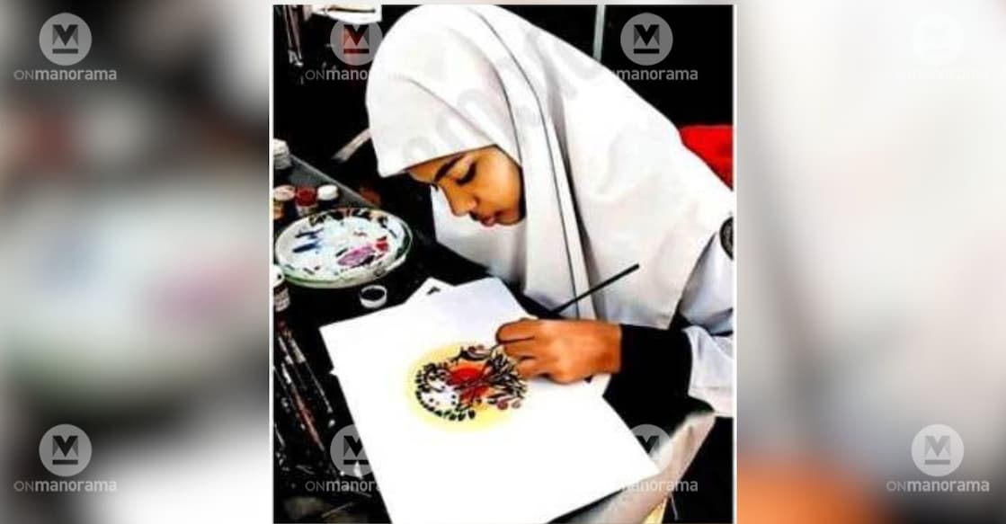 Raja Nowrin designing the logo for the District School Arts Festival. Photo: Special arrangement