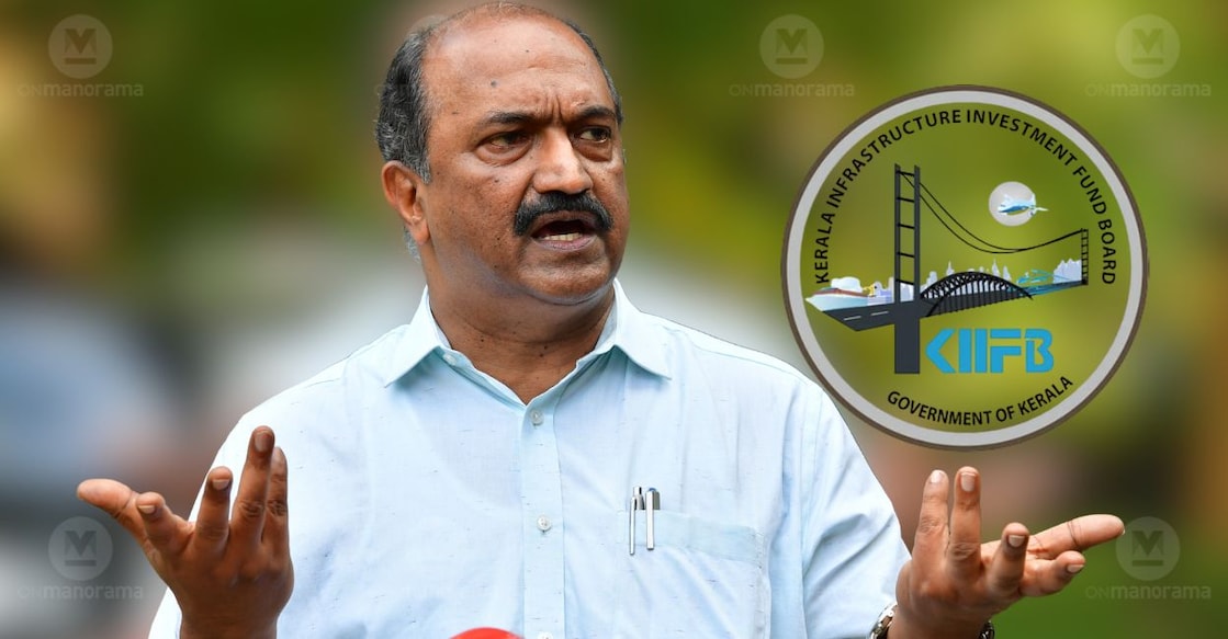 K N Balagopal (Left) and KIIFB logo. Photos: File/ Malayala Manorama. 