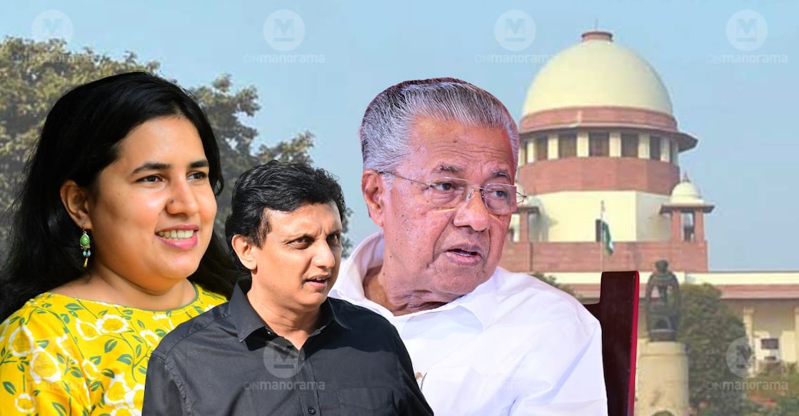 T Veena, P A Muhammad Riyas and Pinarayi Vijayan. Photos: File/ Malayala Manorama.