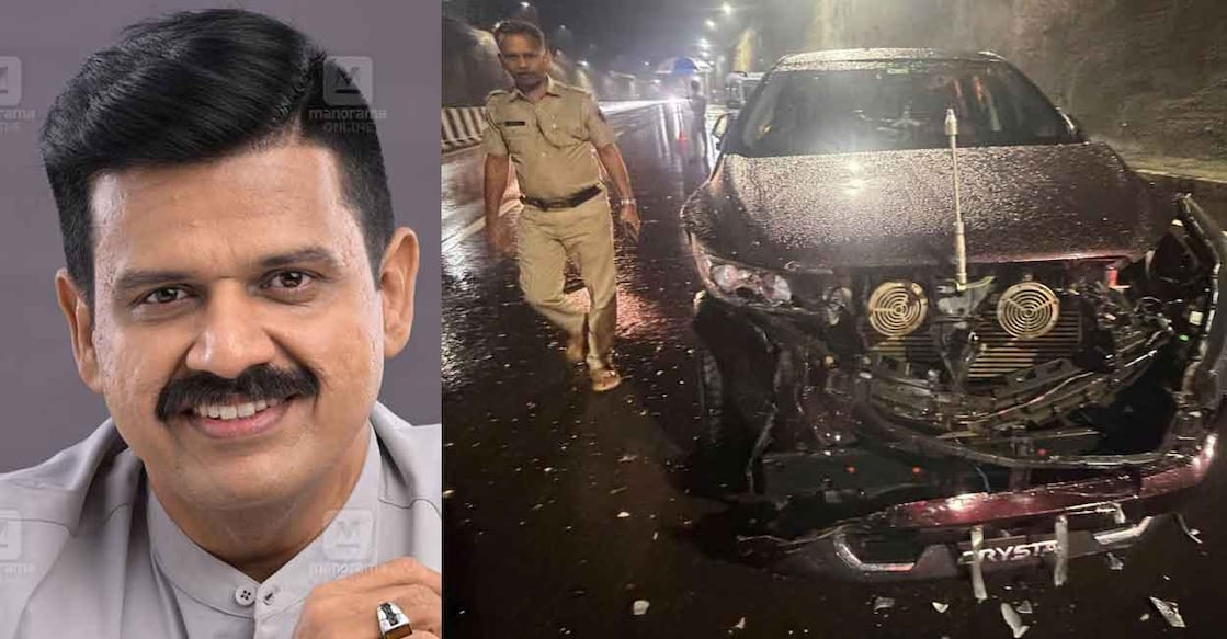 Sandeep Varier; MLA's car which met with the accident. Photo: Manorama, Facebook.Sandeep G Varier