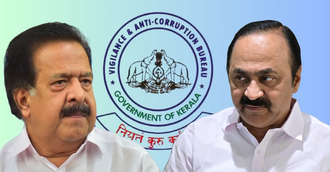 Home Minister Ramesh Chennithala and Chief Minister V D Satheesan. Photo: Manorama/Canva