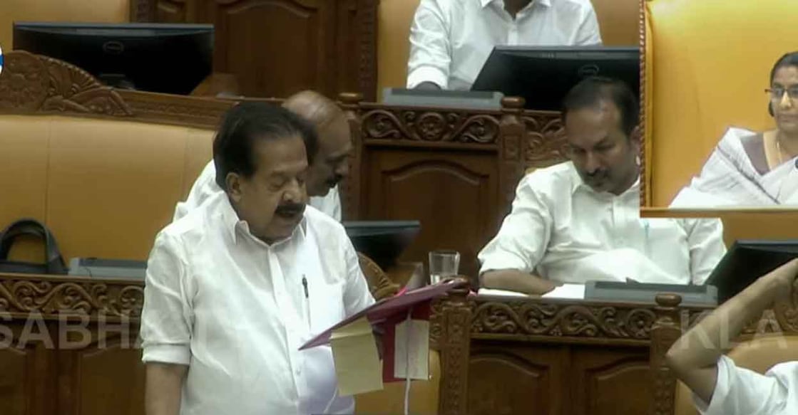  Kerala Home Minister Ramesh Chennithala. Photo: Screengrab/Sabha TV