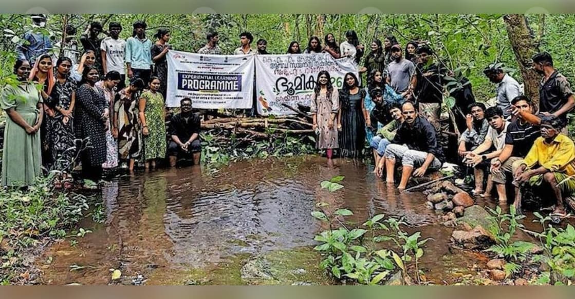 A check dam constructed in the Kalchadi forest area of Nenmara to provide drinking water for wildlife—a joint initiative by the Nelliyampathy Forest Range, the Kollengode Ashrayam Rural Development Society, and KMM College of Arts and Science, Thrikkakara. photo: Special arrangement