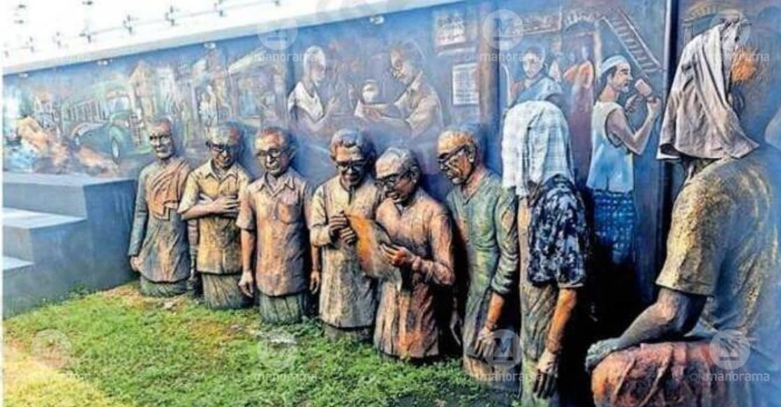 Inside the museum, sculptures of the stalwarts of the Ponnani Kalari lie draped in cloth. photo: Special arrangement