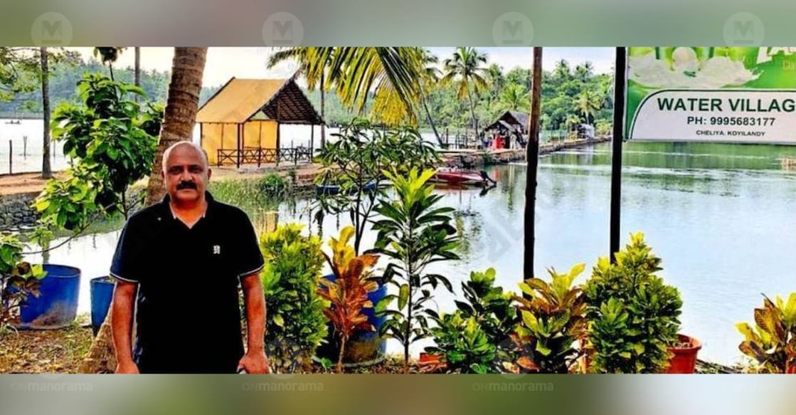 Hashim Cherayakkatt near the shrimp farm at Cheliya Water Village. photo: Special arrangement