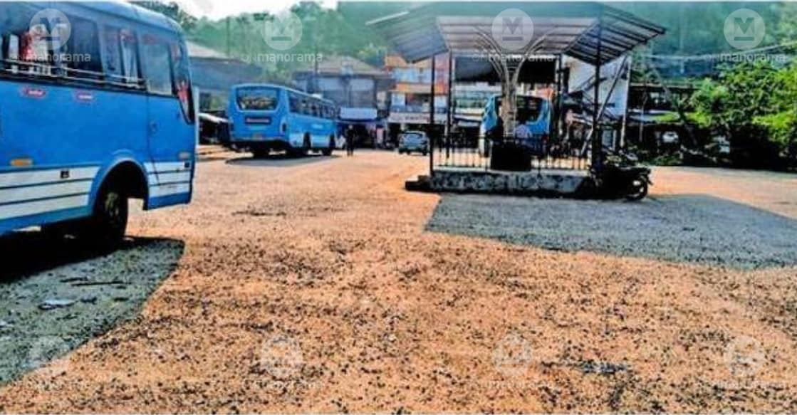 The concrete pavement at the Chungappara bus stand has disintegrated, leaving loose gravel scattered across the premises. Photo: Special Arrangement.