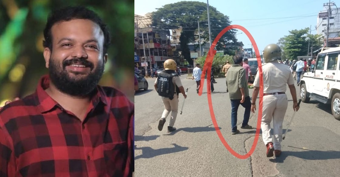 1) Siddharth Ravindran, 2) Siddharth Ravindran during the protest. Photos: Special Arrangement. 