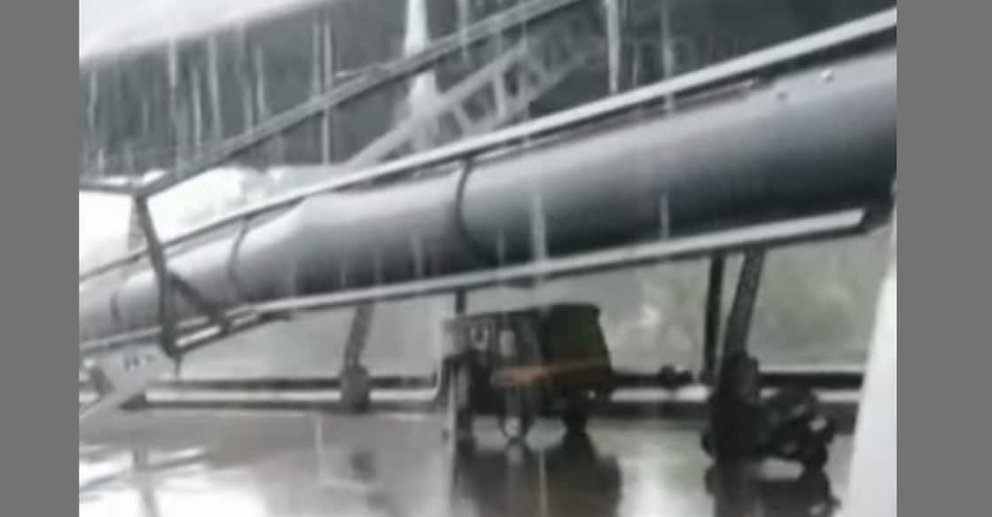 A screengrab showing the collapsed roof at Odakkali government VHSS. Photo: Manorama News
