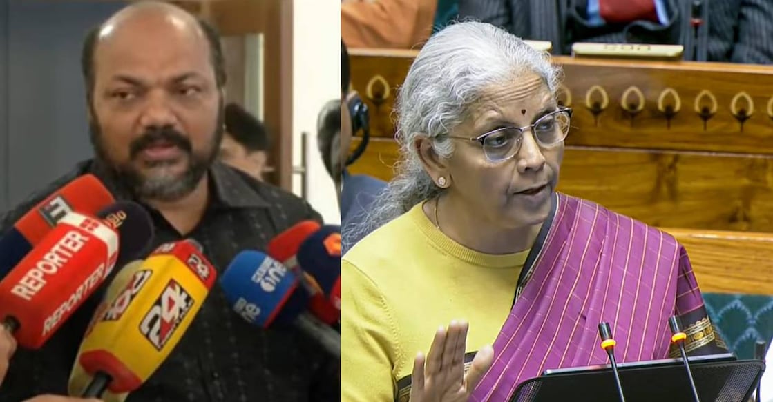 Kerala Minister P Rajeev and Union Finance Minister Nirmala Sitharaman. Photo: Manorama News / PTI