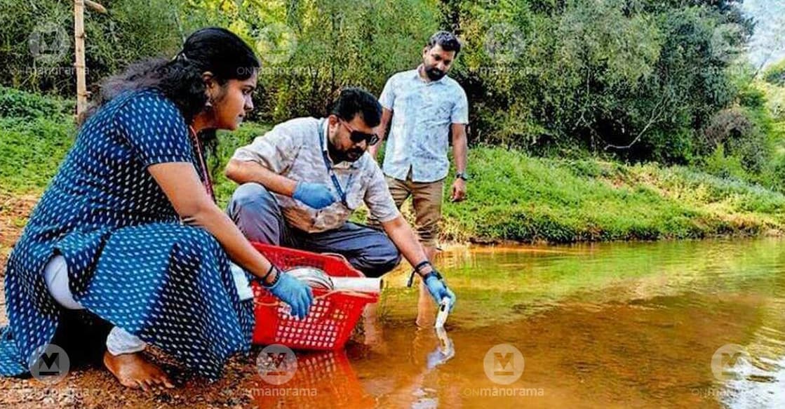 Researchers collect water samples from the Kabini River for analysis. Photo: Special arrangement
