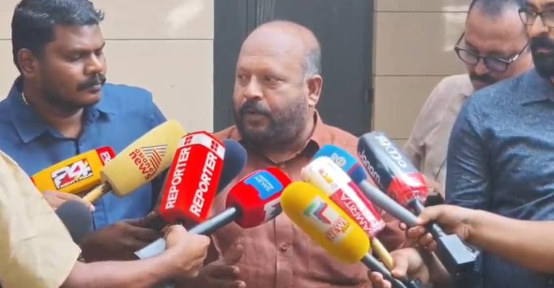 CPI leader Sunil Kumar addresses media In Thrissur. Photo: Special Arrangement