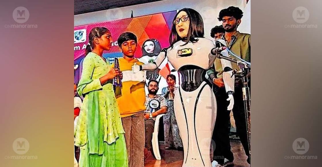 Robotic teacher SAIRA interacting with students. Photo: Special arrangement